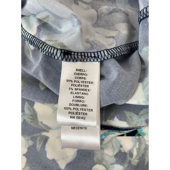 London Times Blue Floral Keyhole Pleated Midi Dress Sleeveless Womens Size 10P - Picture 8 of 8